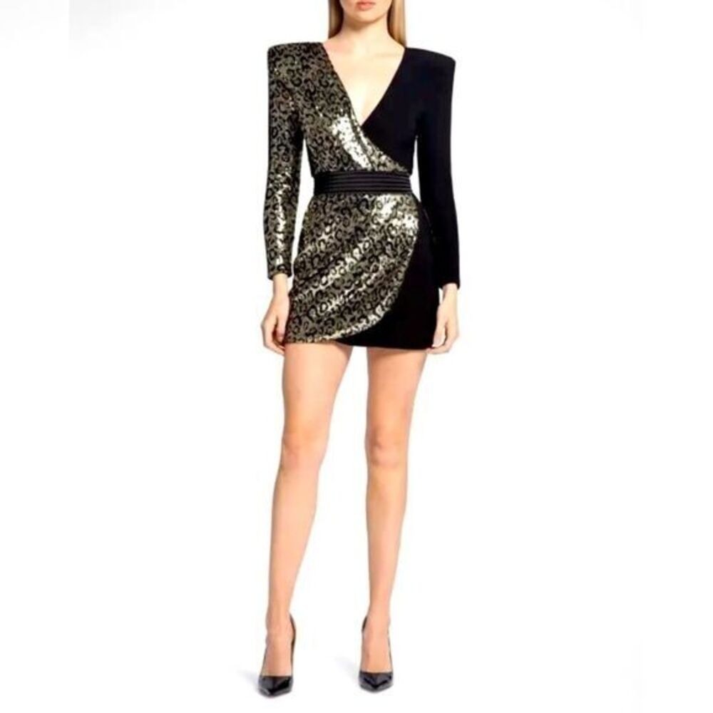 Zhivago Shakedown Mini Dress Gold Sequin Faux Wrap US 2 AU 6